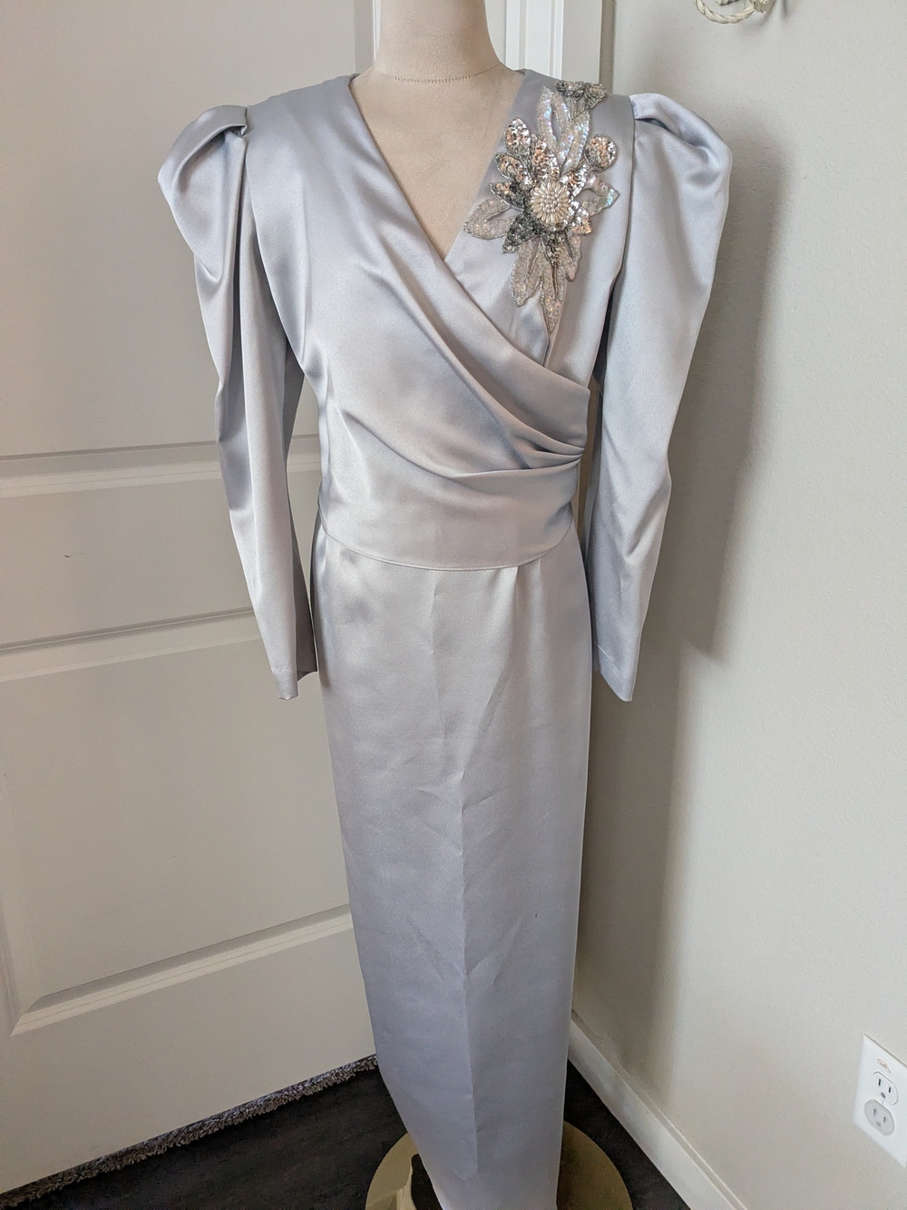 Rare Vintage 1980s Samax Formal Gown Bold Shoulder Dynasty Style SZ 16